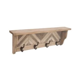 Coupon 🥰 Brown Wood Vintage Wall Hooks with Shelf, 10" x 32" x 4" by Ivory and Iris 😉 -Cheap Ivory and Iris Store D502468S 3