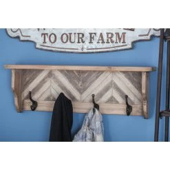 Coupon 🥰 Brown Wood Vintage Wall Hooks with Shelf, 10" x 32" x 4" by Ivory and Iris 😉 -Cheap Ivory and Iris Store D502468S 7