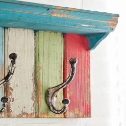 Buy 🛒 Multi Color Wood Coastal Wall Hooks with Shelf, 9" x 35" x 5" by Ivory and Iris 💯 -Cheap Ivory and Iris Store D502489S 4