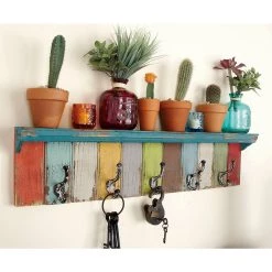 Buy 🛒 Multi Color Wood Coastal Wall Hooks with Shelf, 9" x 35" x 5" by Ivory and Iris 💯 -Cheap Ivory and Iris Store D502489S 8