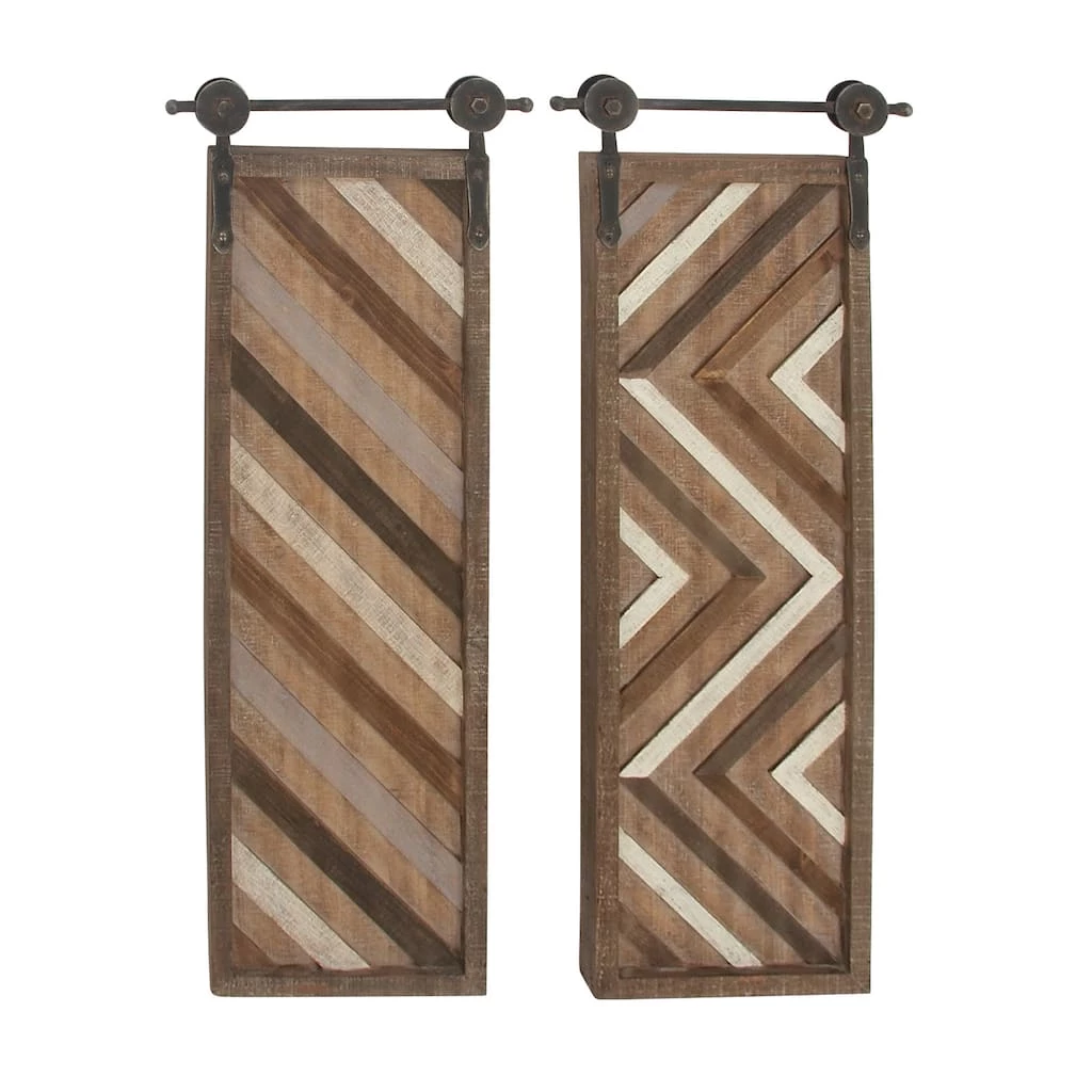 New π Set of 2 Brown Wood Farmhouse Abstract Wall Decor, 16" x 39" by Ivory and Iris π 1 New π Set of 2 Brown Wood Farmhouse Abstract Wall Decor, 16" x 39" by Ivory and Iris π