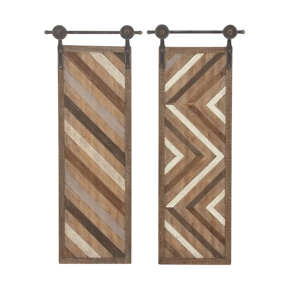 New π Set of 2 Brown Wood Farmhouse Abstract Wall Decor, 16" x 39" by Ivory and Iris π 3 New π Set of 2 Brown Wood Farmhouse Abstract Wall Decor, 16" x 39" by Ivory and Iris π - Image 3