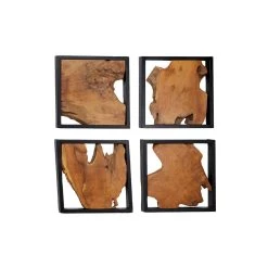Coupon ⌛ Set of 4 Brown Teak Wood Rustic Abstract Wall Decor, 18" x 18" by Ivory and Iris 😉