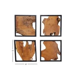 Coupon ⌛ Set of 4 Brown Teak Wood Rustic Abstract Wall Decor, 18" x 18" by Ivory and Iris 😉 -Cheap Ivory and Iris Store D502532S 7