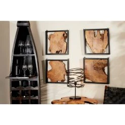 Coupon ⌛ Set of 4 Brown Teak Wood Rustic Abstract Wall Decor, 18" x 18" by Ivory and Iris 😉 -Cheap Ivory and Iris Store D502532S 8