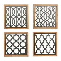 New 😀 Set of 4 Black Wood Contemporary Wall Decor 17", 17" by Ivory and Iris 😉