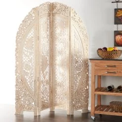 Outlet 💯 White Mango Wood Eclectic Room Divider Screen, 72 " x 60 " x 2 " by Ivory and Iris 😍 -Cheap Ivory and Iris Store D502609S 9
