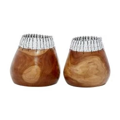 Best Sale ⌛ Set of 2" White Teak Wood Natural Decorative Bowls 9", 9" by Ivory and Iris ✨ -Cheap Ivory and Iris Store D502646S 5