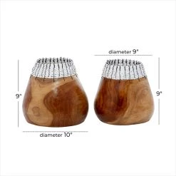 Best Sale ⌛ Set of 2" White Teak Wood Natural Decorative Bowls 9", 9" by Ivory and Iris ✨ -Cheap Ivory and Iris Store D502646S 6