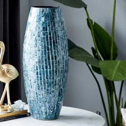 Buy 🥰 Blue Metal Coastal Vase, 19" x 8" x 8" by Ivory and Iris 💯 -Cheap Ivory and Iris Store D502650S 6
