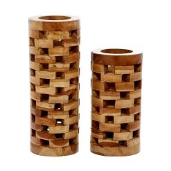 Flash Sale ⭐ Brown Teak Wood Contemporary Style Vase, 16" x 6" x 6" by Ivory and Iris ✨