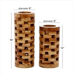 Flash Sale ⭐ Brown Teak Wood Contemporary Style Vase, 16" x 6" x 6" by Ivory and Iris ✨ -Cheap Ivory and Iris Store D502652S 5