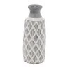 Deals ⭐ Coastal Gray And White Ceramic Jar Vase With Criss Cross Pattern, 16" x 6" x 6" by Ivory and Iris ✨