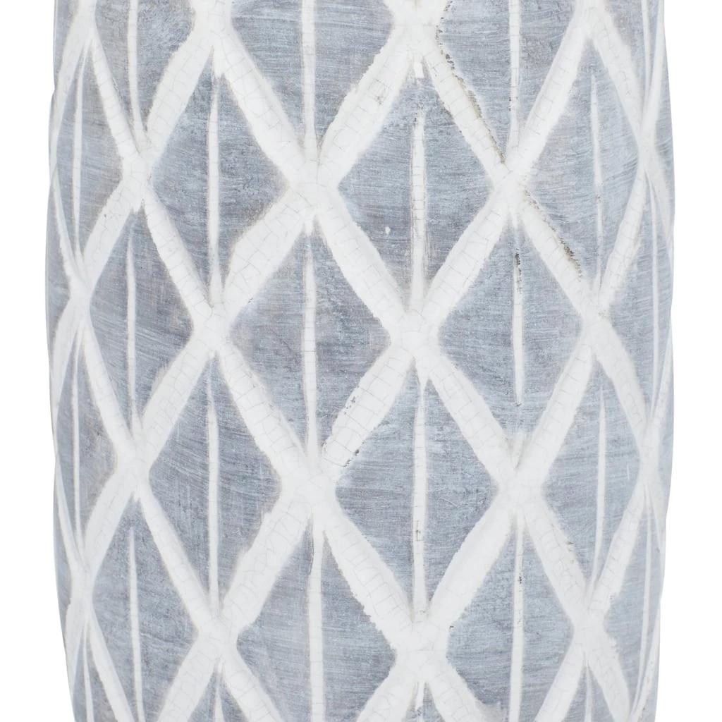 Deals ⭐ Coastal Gray And White Ceramic Jar Vase With Criss Cross Pattern, 16" x 6" x 6" by Ivory and Iris ✨ 4 Deals ⭐ Coastal Gray And White Ceramic Jar Vase With Criss Cross Pattern, 16" x 6" x 6" by Ivory and Iris ✨ - Image 4