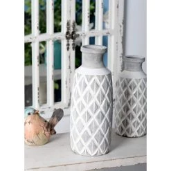 Deals ⭐ Coastal Gray And White Ceramic Jar Vase With Criss Cross Pattern, 16" x 6" x 6" by Ivory and Iris ✨ 11 Deals ⭐ Coastal Gray And White Ceramic Jar Vase With Criss Cross Pattern, 16" x 6" x 6" by Ivory and Iris ✨ -Cheap Ivory and Iris Store D502666S 6