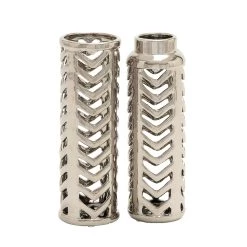 Best Pirce 🌟 Set of 2 Silver Stoneware Glam Vase, 4" x 11" by Ivory and Iris ✔️