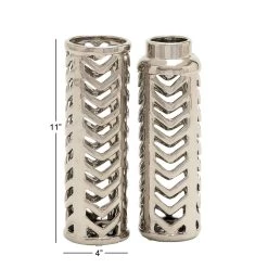 Best Pirce 🌟 Set of 2 Silver Stoneware Glam Vase, 4" x 11" by Ivory and Iris ✔️ -Cheap Ivory and Iris Store D502670S 8