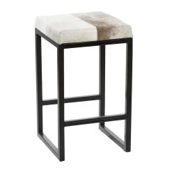 Discount ❤️ Black Iron and Leather Industrial Stool, 24" x 14" x 14" by Ivory and Iris 🌟