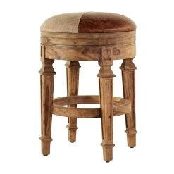 Coupon 🛒 Brown Wood and Fabric Rustic Counter Stool, 26" x 18" x 18" by Ivory and Iris 😍