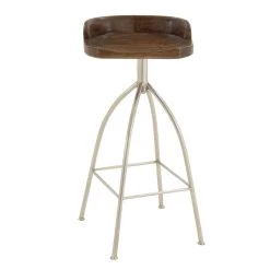 Flash Sale 🛒 Brown Iron and Wood Contemporary Bar Stool, 33" x 16" x 12" by Ivory and Iris 👍