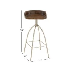 Flash Sale 🛒 Brown Iron and Wood Contemporary Bar Stool, 33" x 16" x 12" by Ivory and Iris 👍 -Cheap Ivory and Iris Store D503737S 7