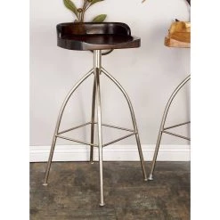 Flash Sale 🛒 Brown Iron and Wood Contemporary Bar Stool, 33" x 16" x 12" by Ivory and Iris 👍 -Cheap Ivory and Iris Store D503737S 8