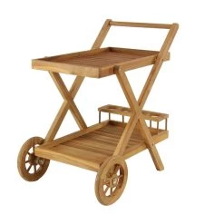 Top 10 🧨 Brown Teak wood Traditional Outdoor Rolling Serving Cart, 32" x 32" x 21" by Ivory and Iris 🔥
