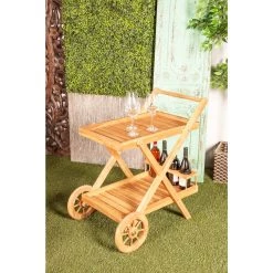 Top 10 🧨 Brown Teak wood Traditional Outdoor Rolling Serving Cart, 32" x 32" x 21" by Ivory and Iris 🔥 -Cheap Ivory and Iris Store D503738S 10