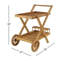 Top 10 🧨 Brown Teak wood Traditional Outdoor Rolling Serving Cart, 32" x 32" x 21" by Ivory and Iris 🔥 -Cheap Ivory and Iris Store D503738S 9