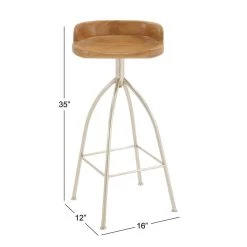 Cheapest ❤️ Brown Iron and Wood Contemporary Bar Stool, 33" x 16" x 12" by Ivory and Iris ⭐ -Cheap Ivory and Iris Store D503741S 7