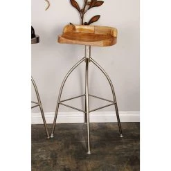 Cheapest ❤️ Brown Iron and Wood Contemporary Bar Stool, 33" x 16" x 12" by Ivory and Iris ⭐ -Cheap Ivory and Iris Store D503741S 8