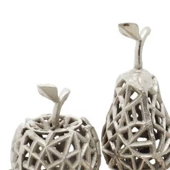 Promo ⌛ Silver Aluminum Contemporary Decorative Fruit with Tray, 8" x 14" x 8" by Ivory and Iris 😀 -Cheap Ivory and Iris Store D503773S 3