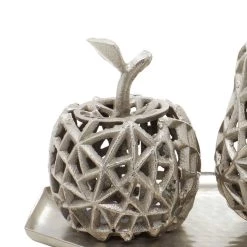 Promo ⌛ Silver Aluminum Contemporary Decorative Fruit with Tray, 8" x 14" x 8" by Ivory and Iris 😀 -Cheap Ivory and Iris Store D503773S 4