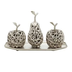 Promo ⌛ Silver Aluminum Contemporary Decorative Fruit with Tray, 8" x 14" x 8" by Ivory and Iris 😀 -Cheap Ivory and Iris Store D503773S 5