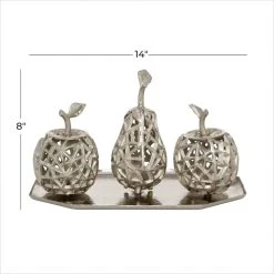 Promo ⌛ Silver Aluminum Contemporary Decorative Fruit with Tray, 8" x 14" x 8" by Ivory and Iris 😀 -Cheap Ivory and Iris Store D503773S 6