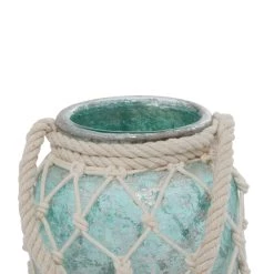 Promo 🤩 Aquamarine Glass Coastal Candle Holder Lantern, 15" x 7" x 7" by Ivory and Iris ✔️ -Cheap Ivory and Iris Store D503800S 3