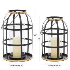 Wholesale 🛒 Set of 2" Black Metal Industrial Lantern , 14", 12" by Ivory and Iris 😉 -Cheap Ivory and Iris Store D503808S 5