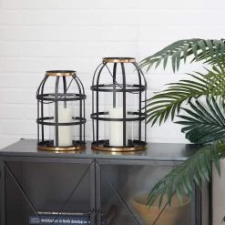 Wholesale 🛒 Set of 2" Black Metal Industrial Lantern , 14", 12" by Ivory and Iris 😉 -Cheap Ivory and Iris Store D503808S 6