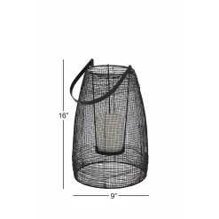 Coupon 👍 Black Iron Modern Candle Holder Lantern, 16" x 9" x 9" by Ivory and Iris 🎁 -Cheap Ivory and Iris Store D503819S 7