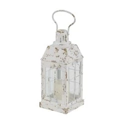 Cheap ✨ White Iron Vintage Candle Holder Lantern, 14" x 7" x 7" by Ivory and Iris 👏