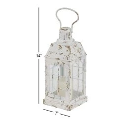 Cheap ✨ White Iron Vintage Candle Holder Lantern, 14" x 7" x 7" by Ivory and Iris 👏 -Cheap Ivory and Iris Store D503820S 6