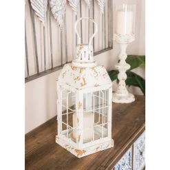 Cheap ✨ White Iron Vintage Candle Holder Lantern, 14" x 7" x 7" by Ivory and Iris 👏 -Cheap Ivory and Iris Store D503820S 7