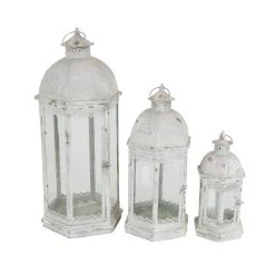 Best Pirce 🛒 Set of 3" White Metal Rustic Lantern, 29", 20", 14" by Ivory and Iris 😉