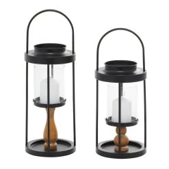 Cheapest 🌟 Set of 2" Black Metal Contemporary Lantern, 14", 16" by Ivory and Iris 🔔