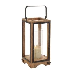 Cheap 😉 Natural Brown Mango Wood Traditional Candle Holder Lantern, 22" x 8" x 8" by Ivory and Iris 🔥