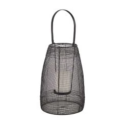 Cheap 🥰 Black Iron Modern Candle Holder Lantern, 13" x 8" x 8" by Ivory and Iris ⭐