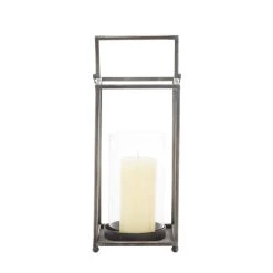 Brand new 😀 Black Iron Modern Candle Holder Lantern, 16" x 6" x 6" by Ivory and Iris 🌟