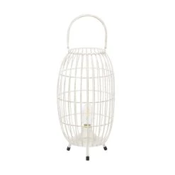 Best deal 😍 White Iron Modern Candle Holder Lantern, 16" x 9" x 9" by Ivory and Iris ✨