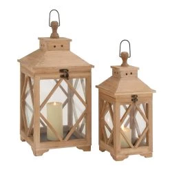 Brand new 👍 Set of 2" Brown Wood Coastal Lantern, 21", 16" by Ivory and Iris 👍