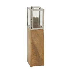 Coupon 🛒 Brown Mango Wood Contemporary Candle Holder Lantern, 36" x 9" x 9" by Ivory and Iris 🛒
